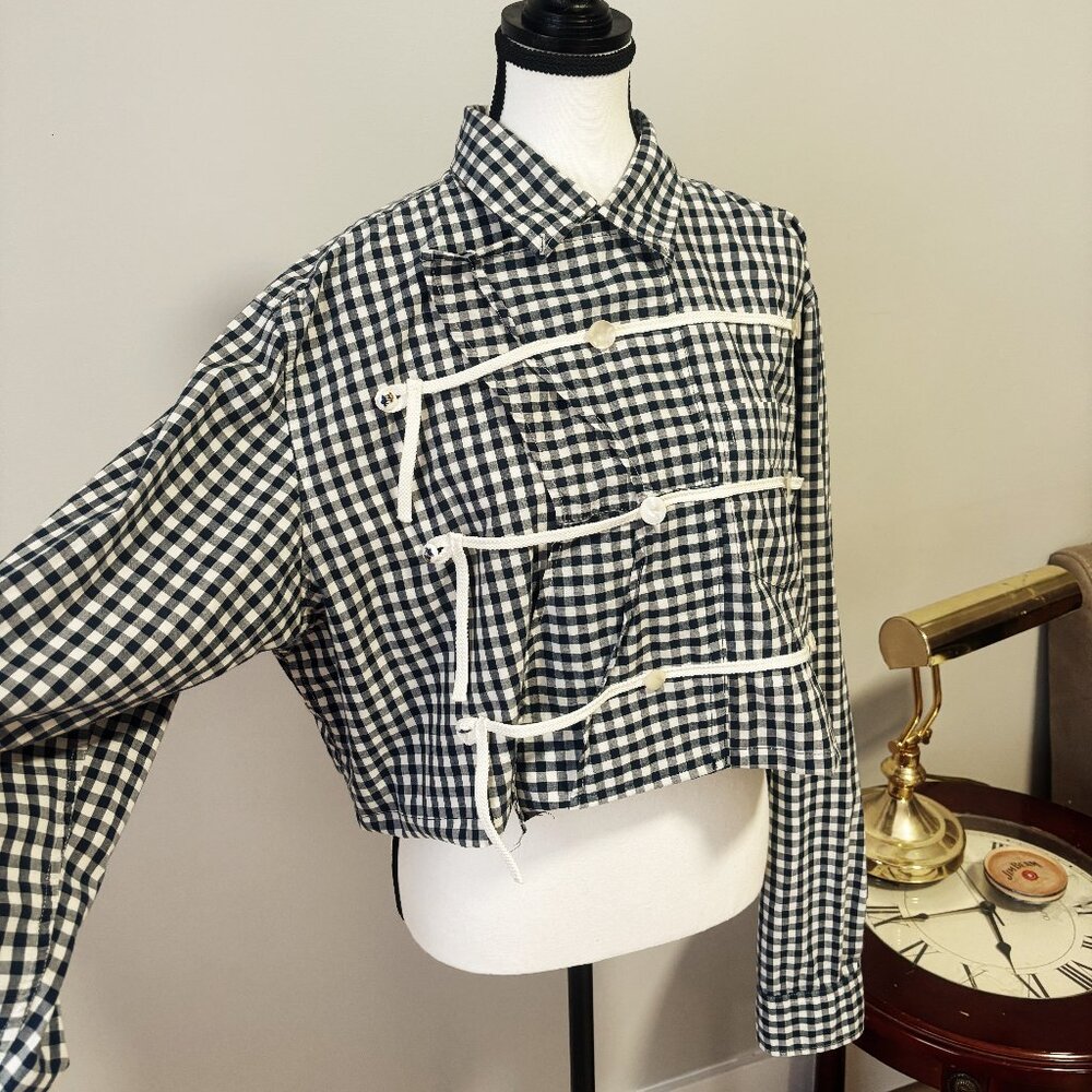 Upcycled Gingham Crop Top – Reworked Shirt, Asian Buttons Style